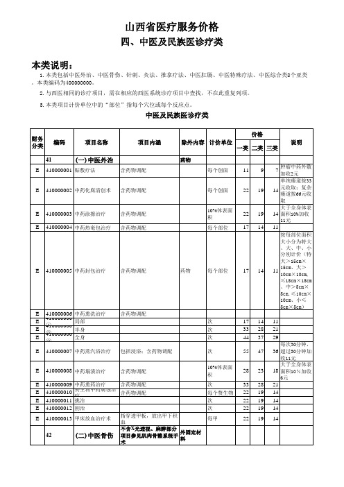 《2017版山西省公立医院医疗服务项目价格》之中医及民族医诊疗类