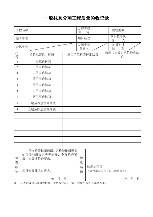 一般抹灰分项工程质量验收记录(建筑装饰装修)