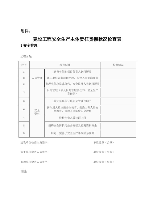 建设关键工程安全生产主体责任落实情况检查表