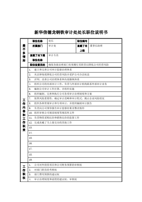 新华信德龙钢铁审计处处长职位说明书