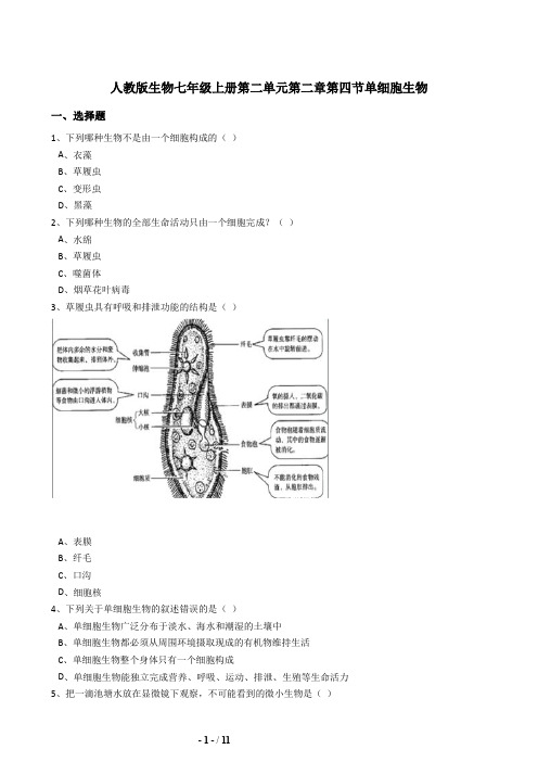 部编人教版七年级历史上册2.2.4单细胞生物同步练习(含答案)