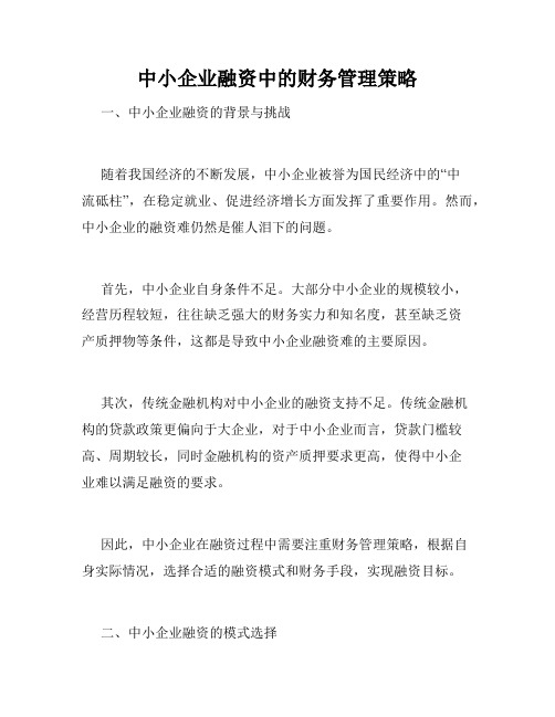 中小企业融资中的财务管理策略