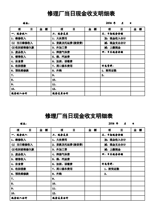 修理厂每日现金收支明细