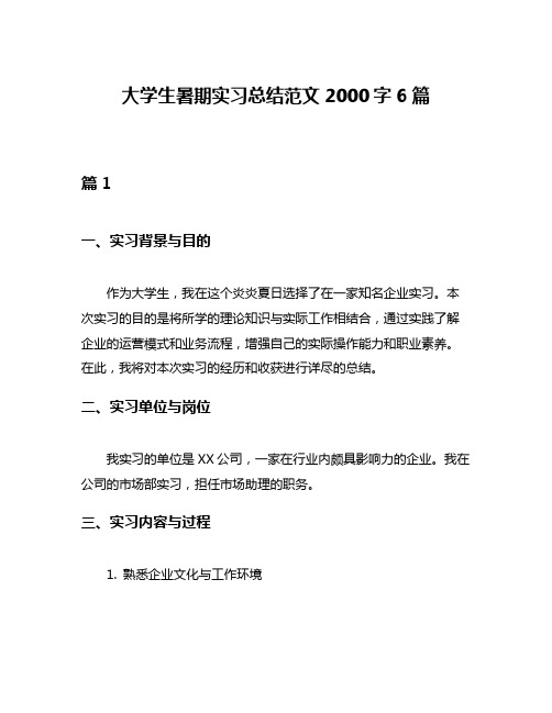 大学生暑期实习总结范文2000字6篇