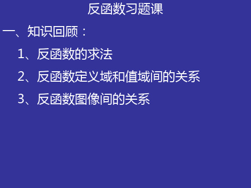 反函数习题课一、知识回顾1、反函数的求法2、反函数定义域(精)