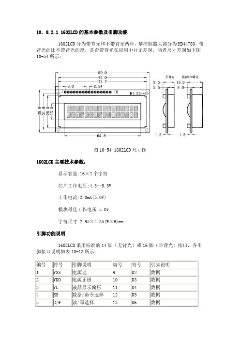 1602LCD的基本参数及引脚功能