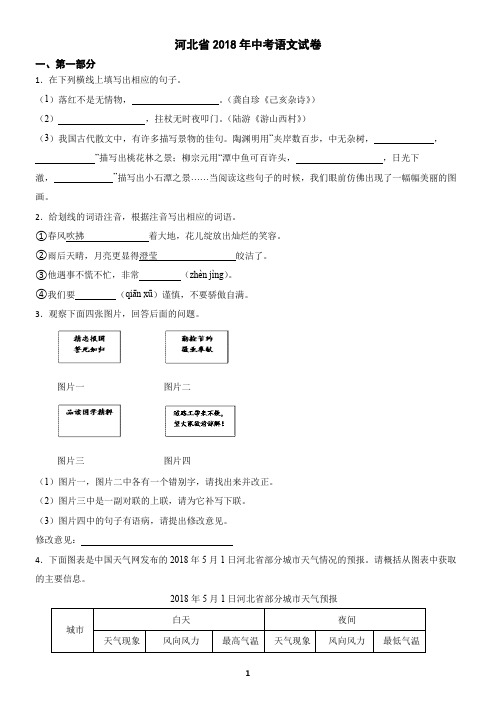 河北省2018年中考语文真题试卷(含答案)