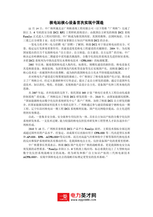 核电站核心设备首次实现中国造