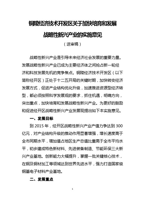 铜陵经济技术开发区关于加快培育和发展战略性新兴产业的意见