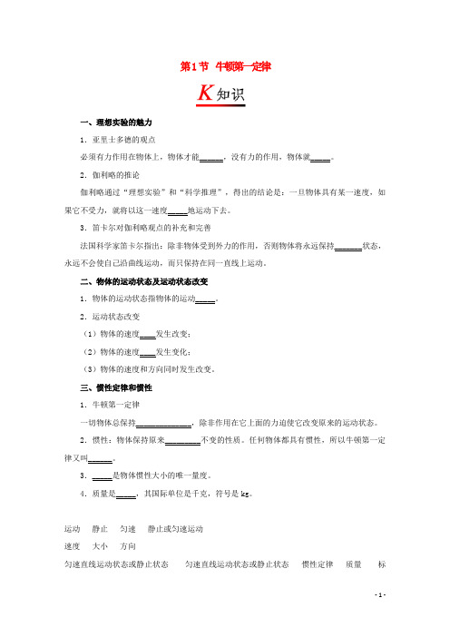 2017-2018学年高中物理专题4.1牛顿第一定律试题新人教版必修1