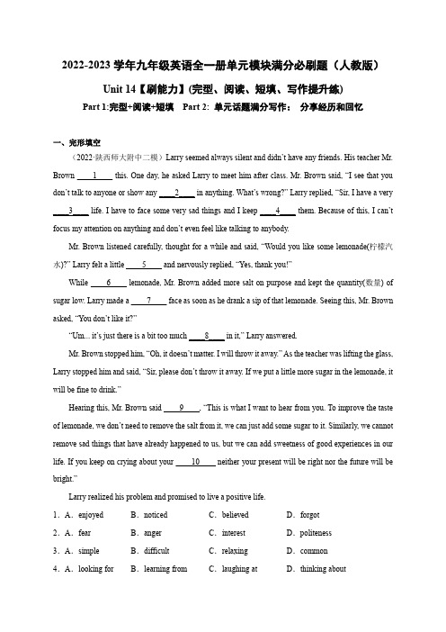 Unit 14【刷能力】(完型、阅读、短填、写作提升练)九年级英语全一册单元模块满分必刷题(人教版)