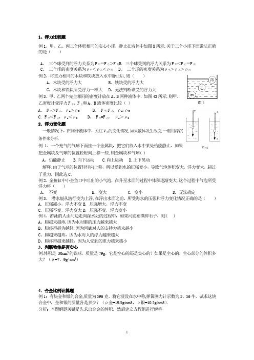 中考物理浮力各种题型