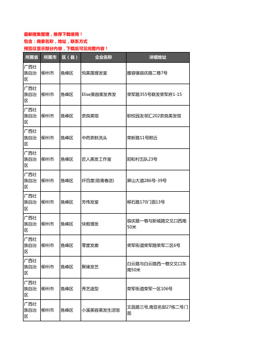 新版广西壮族自治区柳州市鱼峰区美容美发企业公司商家户名录单联系方式地址大全504家