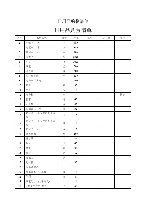 日用品购物清单