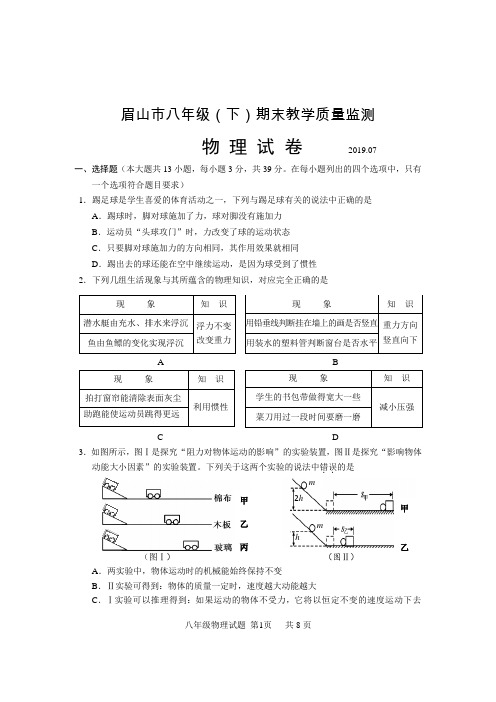 2019年眉山市八年级(物理试题)修订