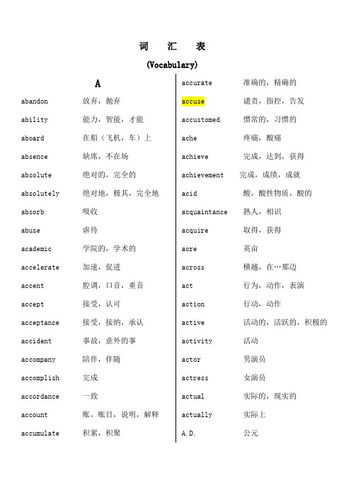 北京地区成人本科学位英语考试大纲词汇表