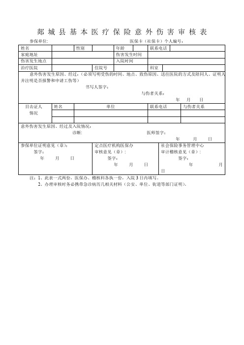 基本医疗保险意外伤害审核表