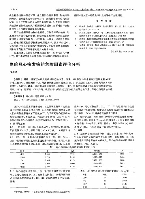 影响冠心病发病的危险因素评价分析