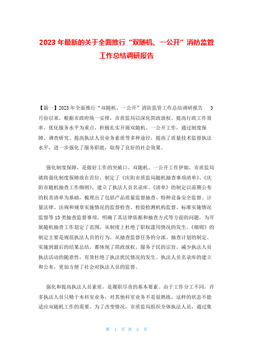 2023年最新的关于全面推行“双随机、一公开”消防监管工作总结调研报告