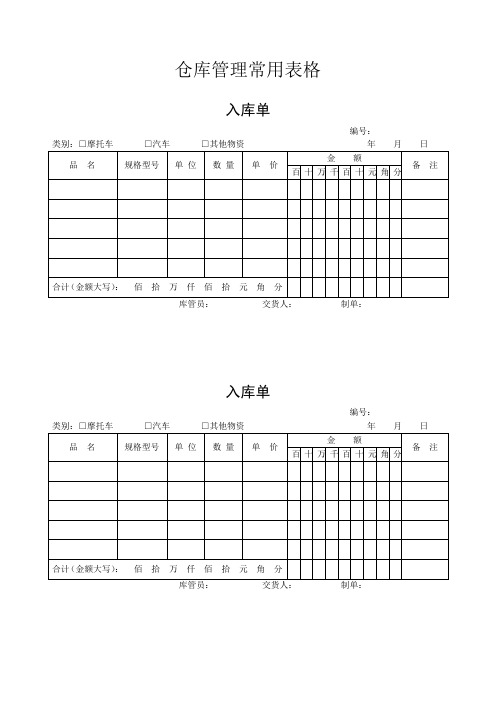 仓库管理常用表格 9页