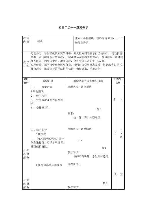 初三年级——跳绳教学教学设计