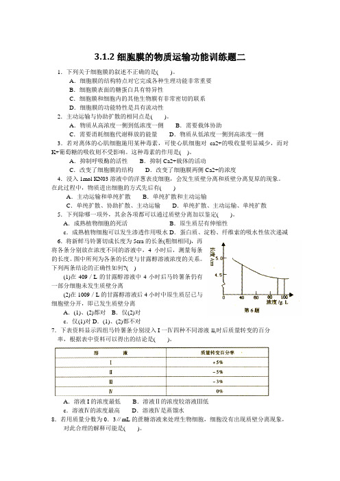 3.1.2细胞膜的物质运输功能训练题二(中图版必修I)