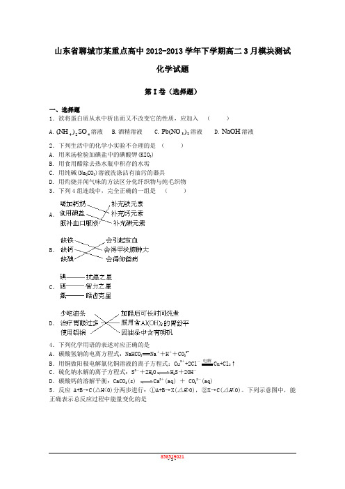 山东省聊城市某重点高中2012-2013学年下学期高二3月模块测试化学试题