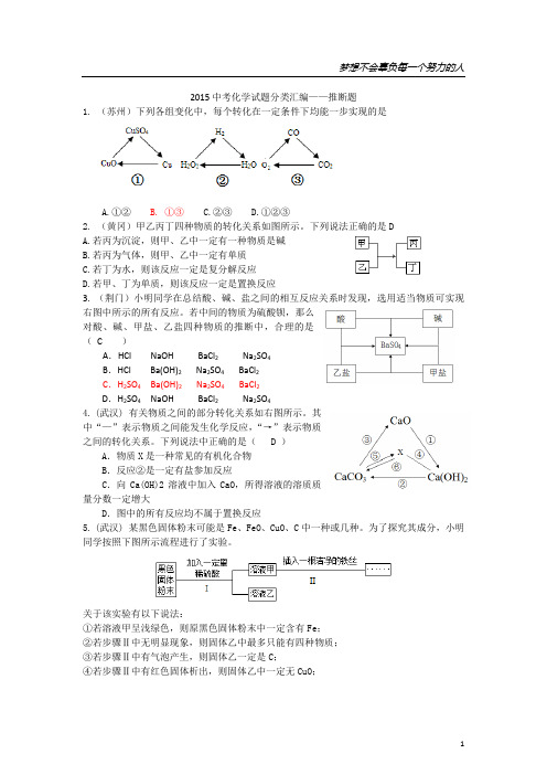 2015年全国各地中考化学试题分类汇编：推断题(含答案)