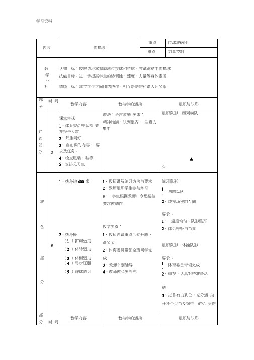 《足球传接球练习》教案讲课讲稿