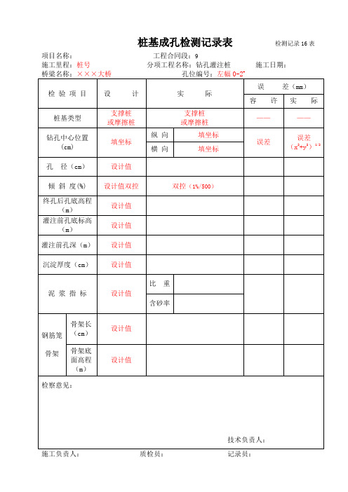 灌注桩成孔检测记录表