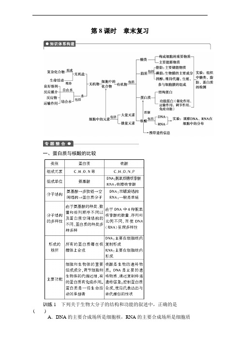 创新设计高中生物人教必修一课时作业：第章 组成细胞的分子 课时 章末复习 含答案