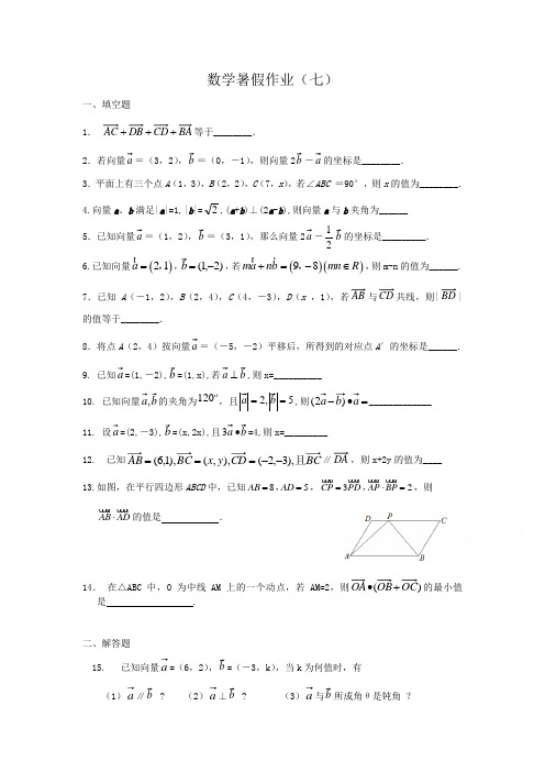 2014-2015学年高一数学暑期作业(套卷)(7)