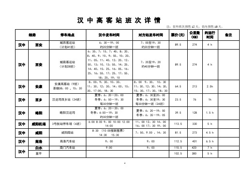 汉 中 高 客 站 班 次 详 情