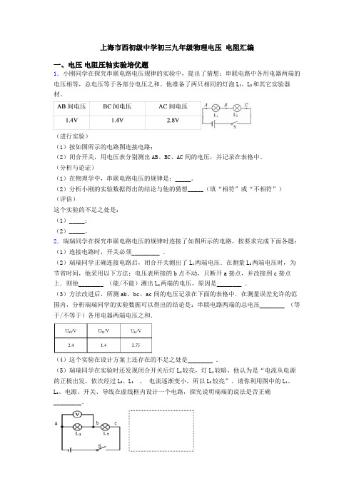 上海市西初级中学初三九年级物理电压 电阻汇编