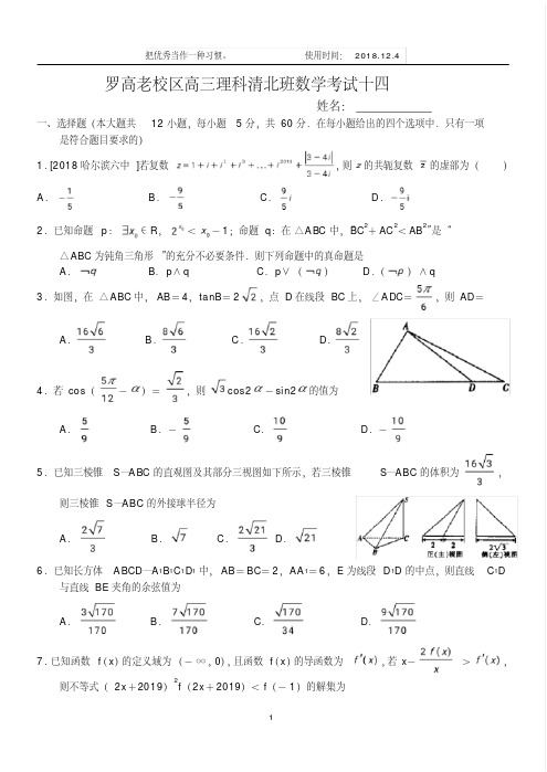 河南省罗山高级中学老校区2018-2019学年上学期高2019届高三年级清华北大班考试(十四)理科数学试卷