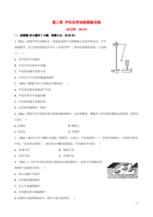 中考物理 第三章 声的世界知能梯级训练(含解析) 沪科版