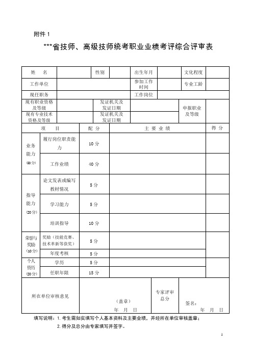 技师、高级技师职业资格鉴定申报表   范例