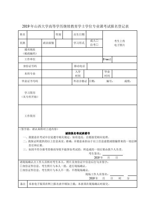 2019年山西大学高等学历继续教育学士学位专业课考试报名登