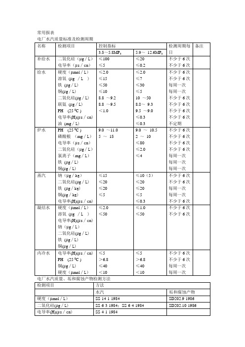 发电厂九大技术监督(化学监督报表)