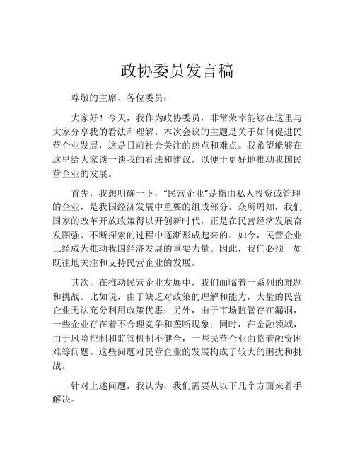 政协委员发言稿