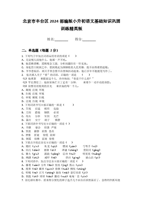 北京市丰台区2024部编版小升初语文基础知识巩固训练精英版