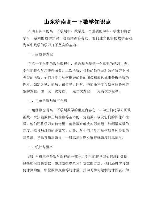 山东济南高一下数学知识点