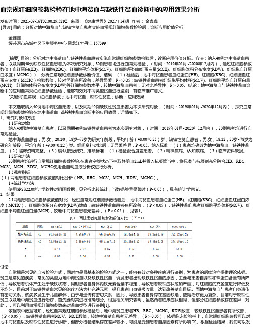 血常规红细胞参数检验在地中海贫血与缺铁性贫血诊断中的应用效果分析_1