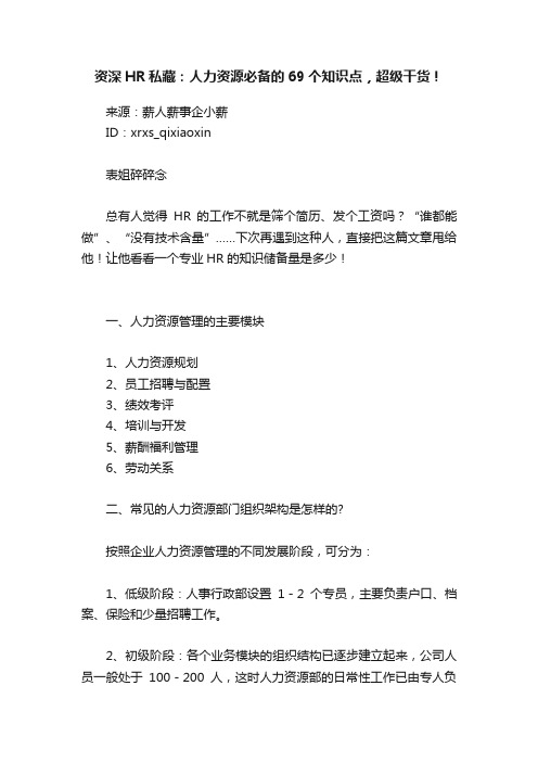 资深HR私藏：人力资源必备的69个知识点，超级干货！