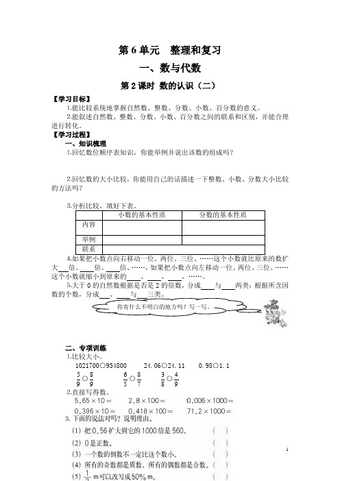 人教版六年级数学下册教案-导学案-第6单元整理与复习-第2课时  数的认识(二)