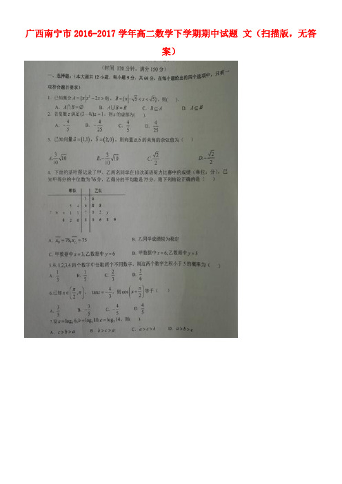 广西南宁市高二数学下学期期中试题文(扫描版,无答案)(1)