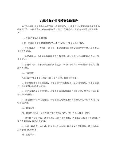 北海小微企业投融资实践报告