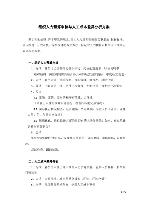 组织人力预算审核与人工成本差异分析方案