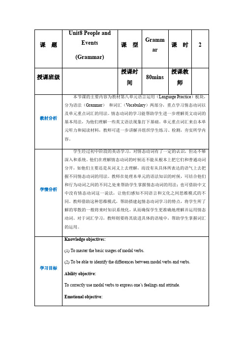 中职高一英语基础模块1Unit 8 语法和词汇教案