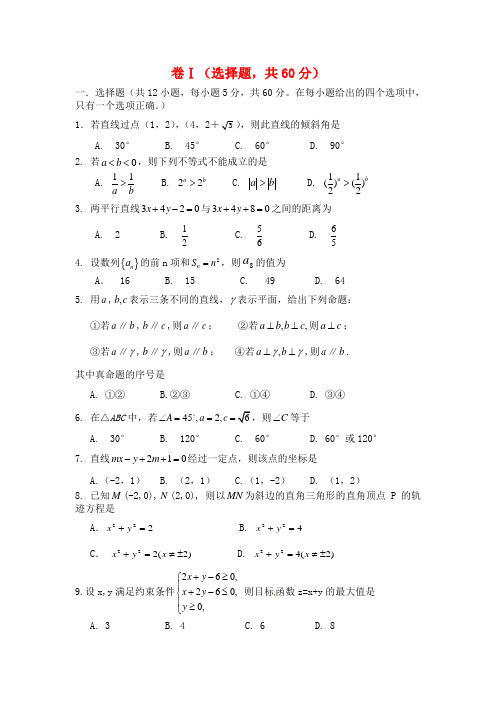 高中数学 期末试题 新人教A版必修2